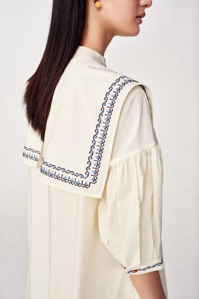 Smock Embroidered Dress in Cotton