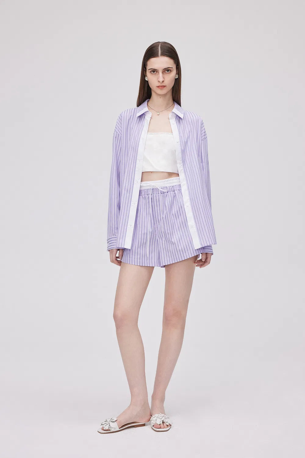 Faya Purple Contrast Shirt and Shorts Set in Viscose Blend