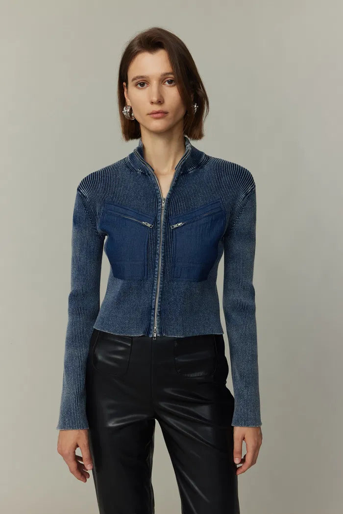 Paran Denim-Wash Cardigan in Cotton Knit