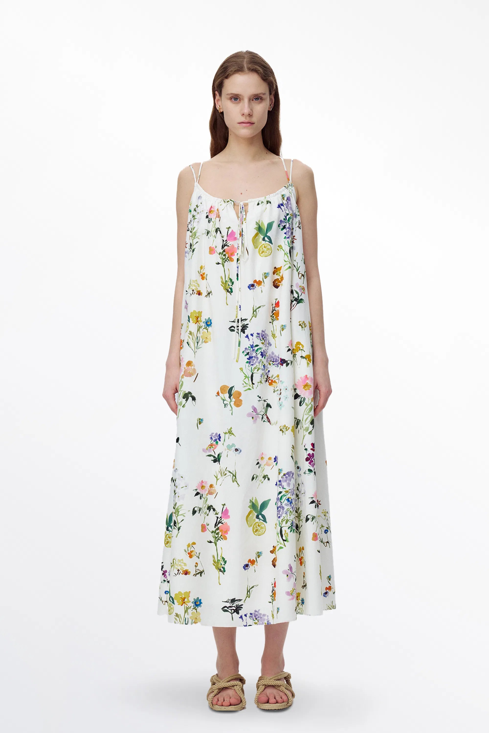 Lucie Flora Print Tie-Waist Dress in Silk Cotton