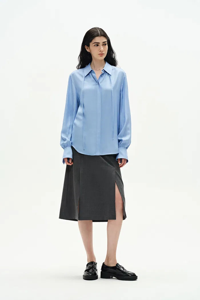 Nicole Tie Neck Shirt in Matte Mulberry Silk Blend