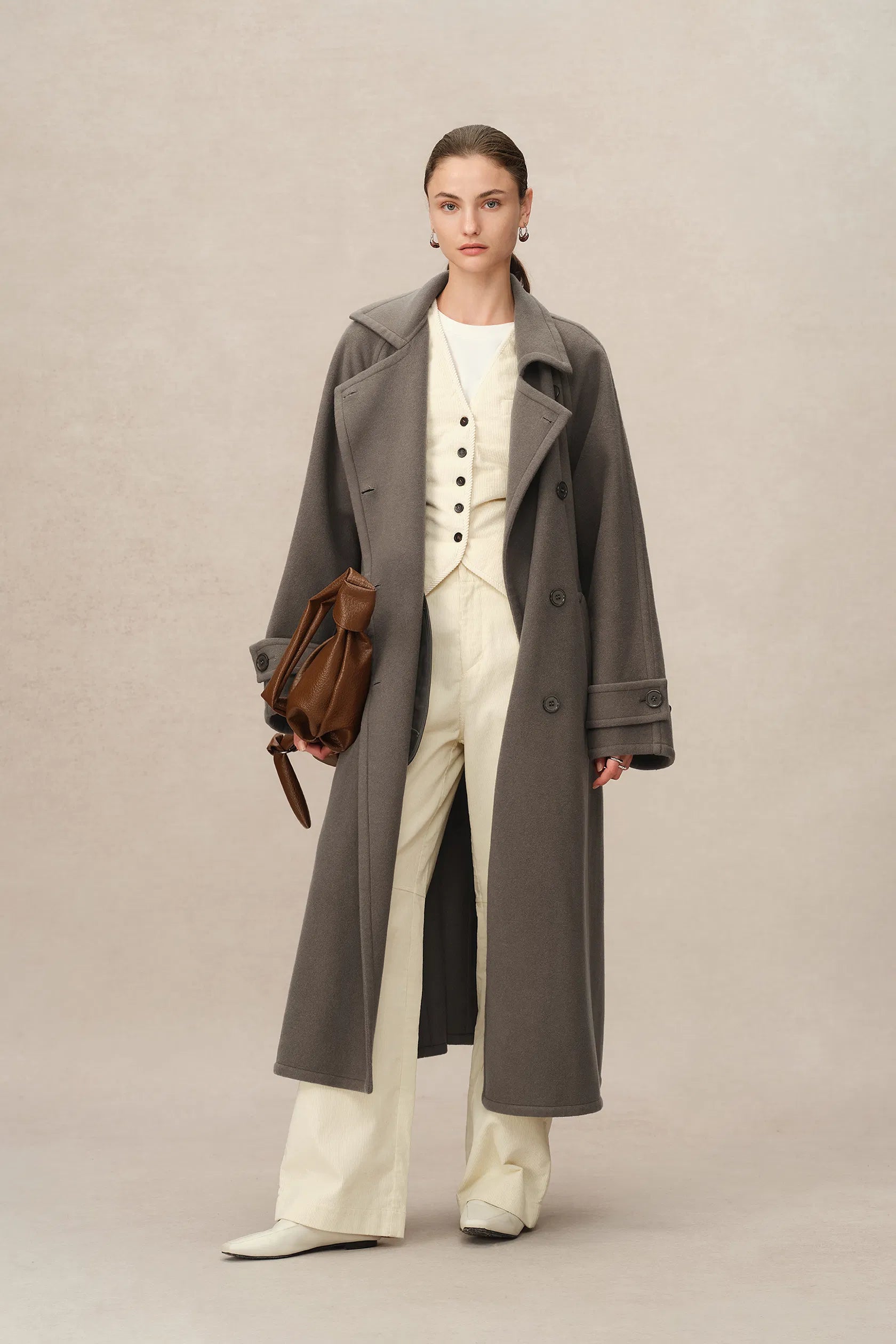 Francis Long Wrap Coat in Silk-Wool Blend