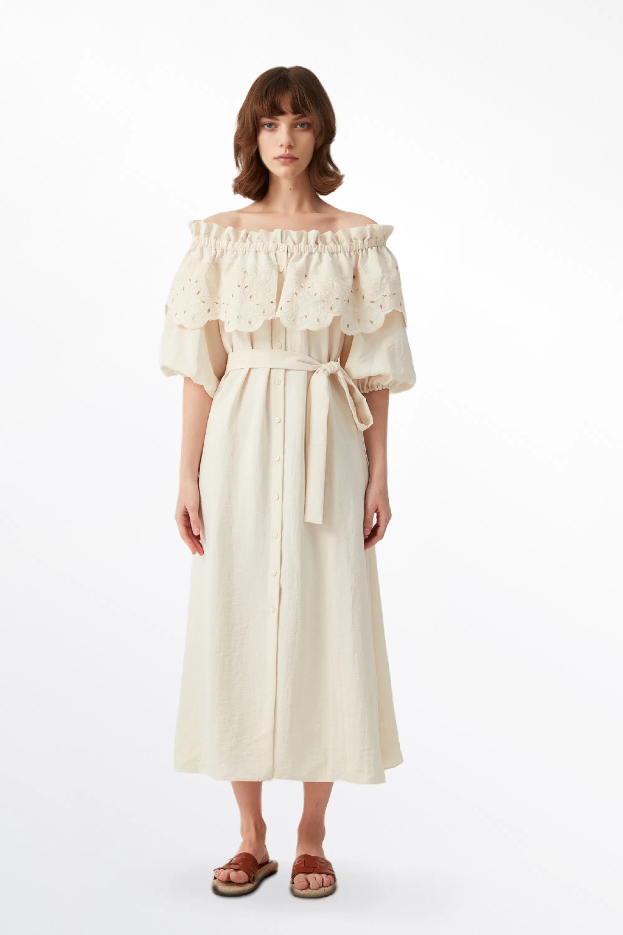 Alexia Lace Embroidery Dress in Tencel