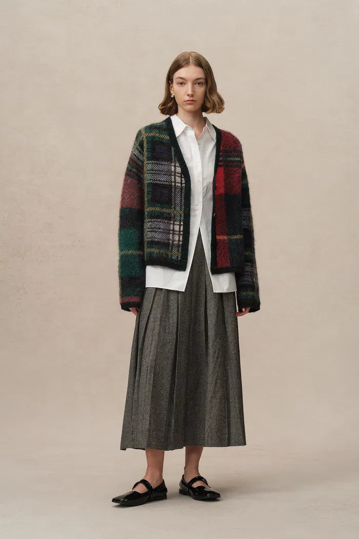 Scottic Plaid Jacquard Cardigan in Baby Alpaca-Merino Blend