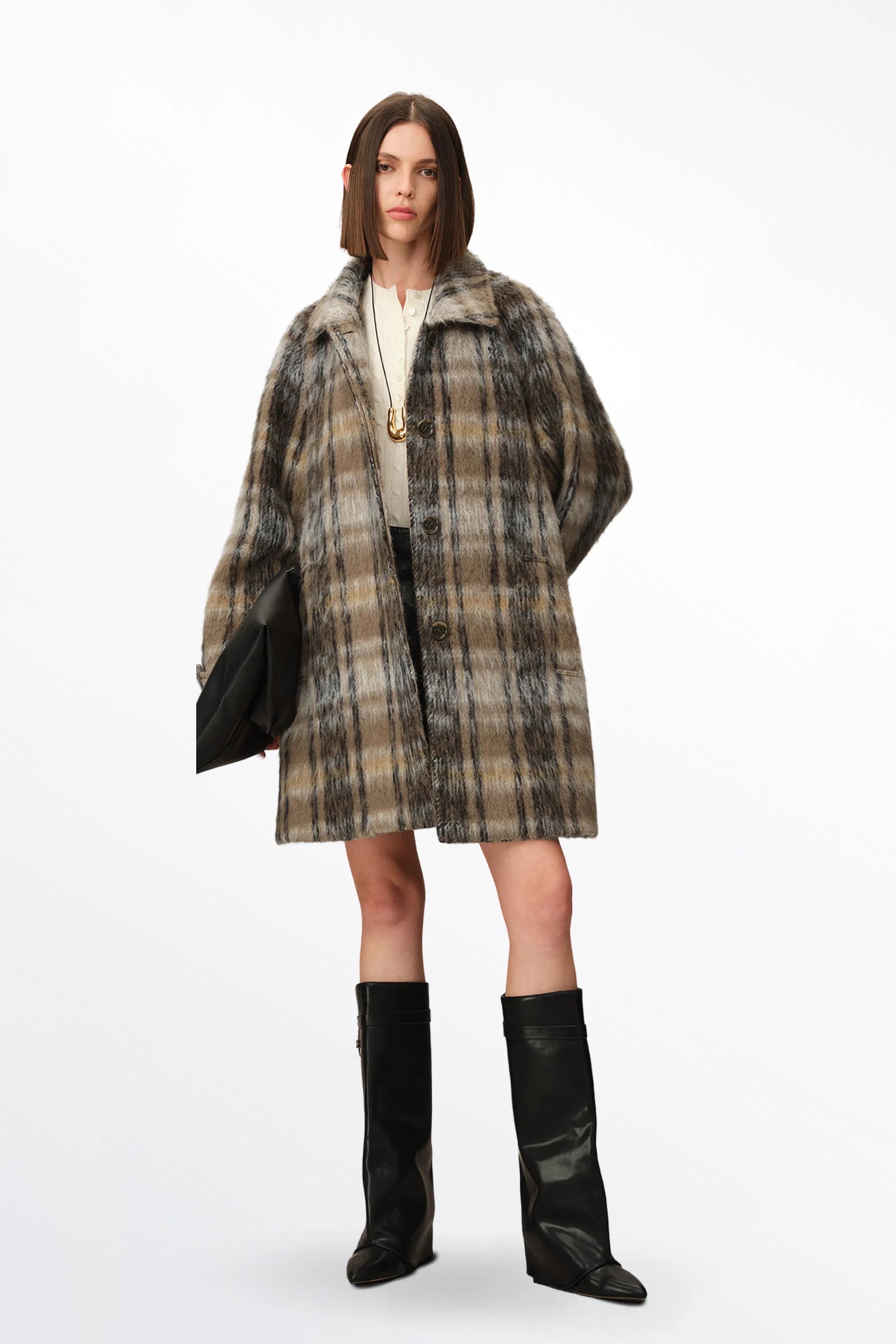 Mavis Plaid Coat in Brushed Single-Face Wool