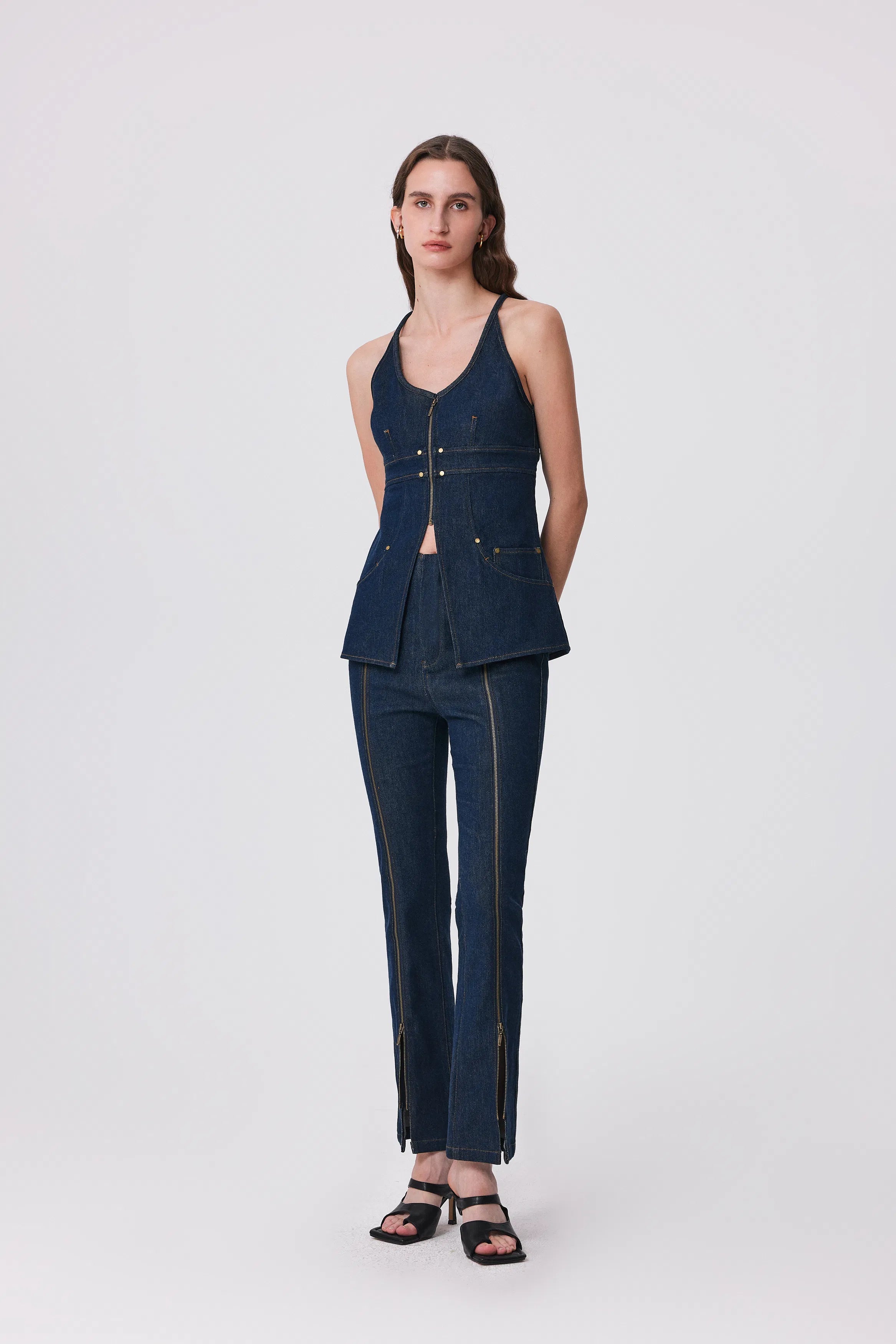 Gus Peplum Vest in Tencel Denim