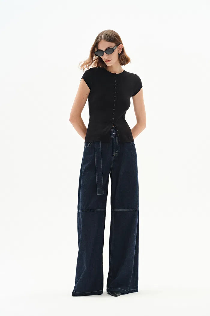 Cassia Raw Denim Wide Leg Jeans in Raw Denim