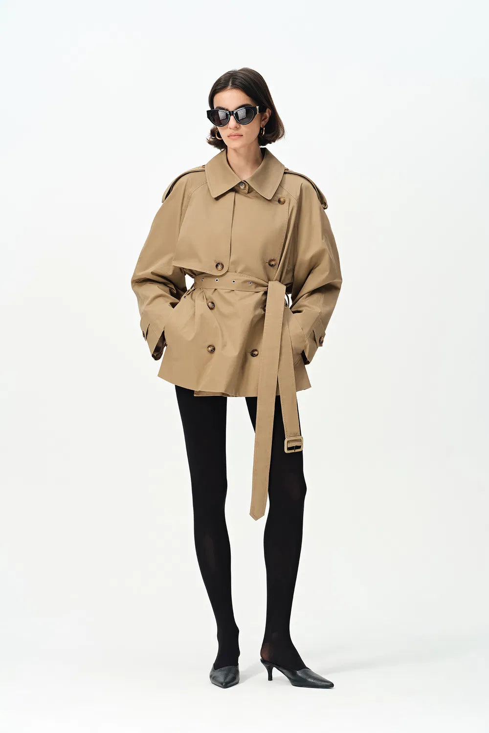 Lina Cropped Trench Coat in Cotton Twill