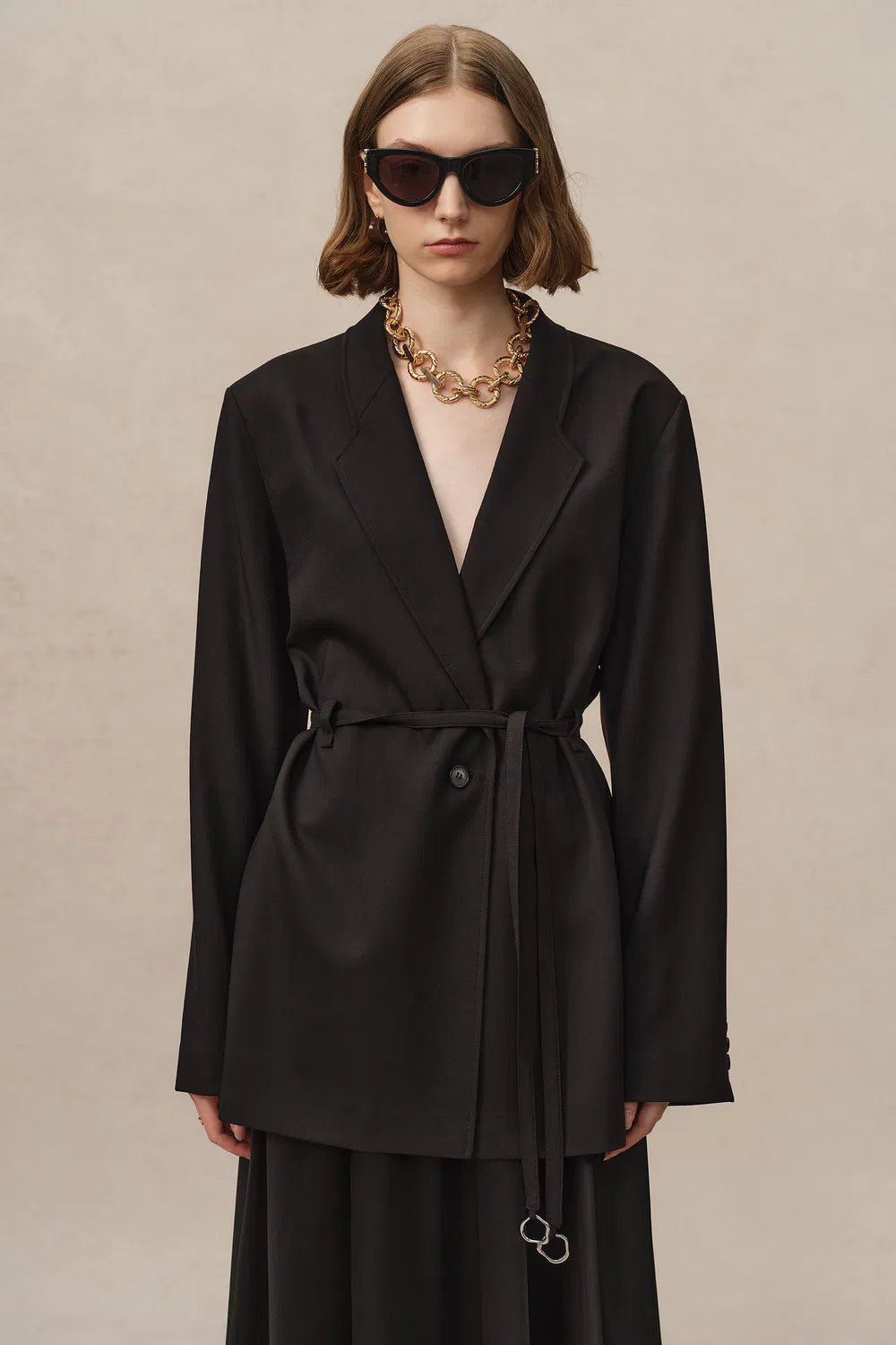 Carol Belted Blazer in Fine Wool