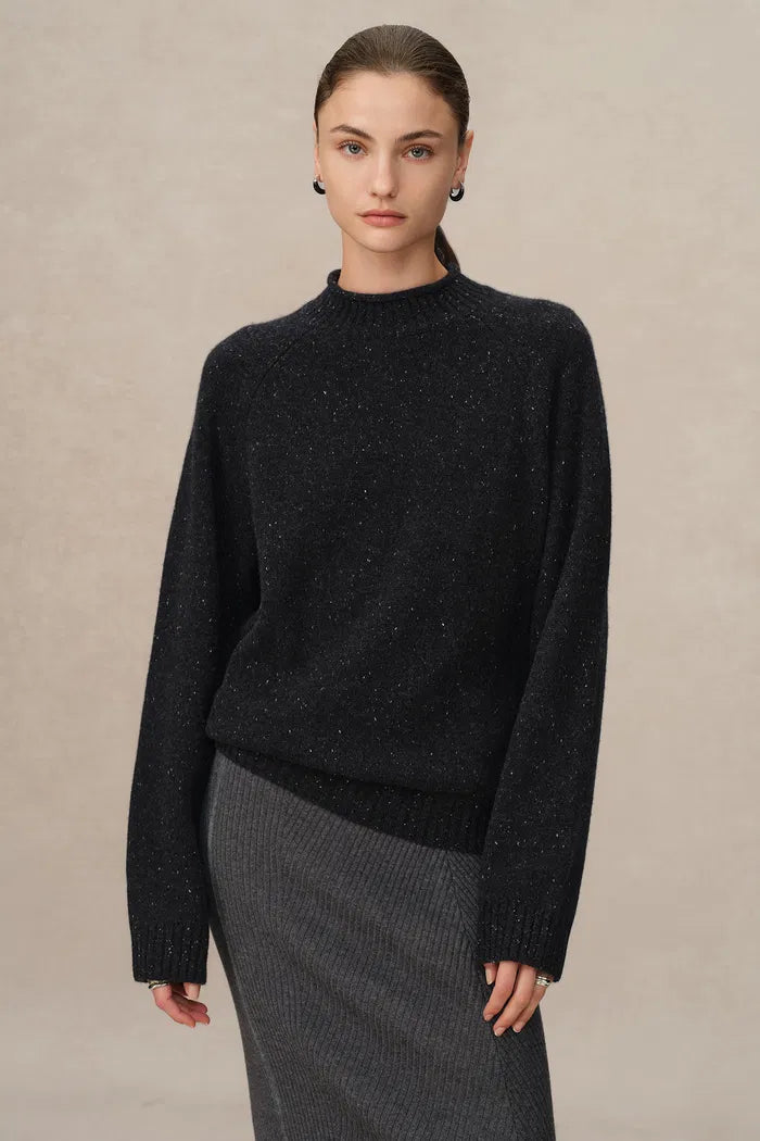 Lucy Mock Neck Sweater in Merino Wool Knit