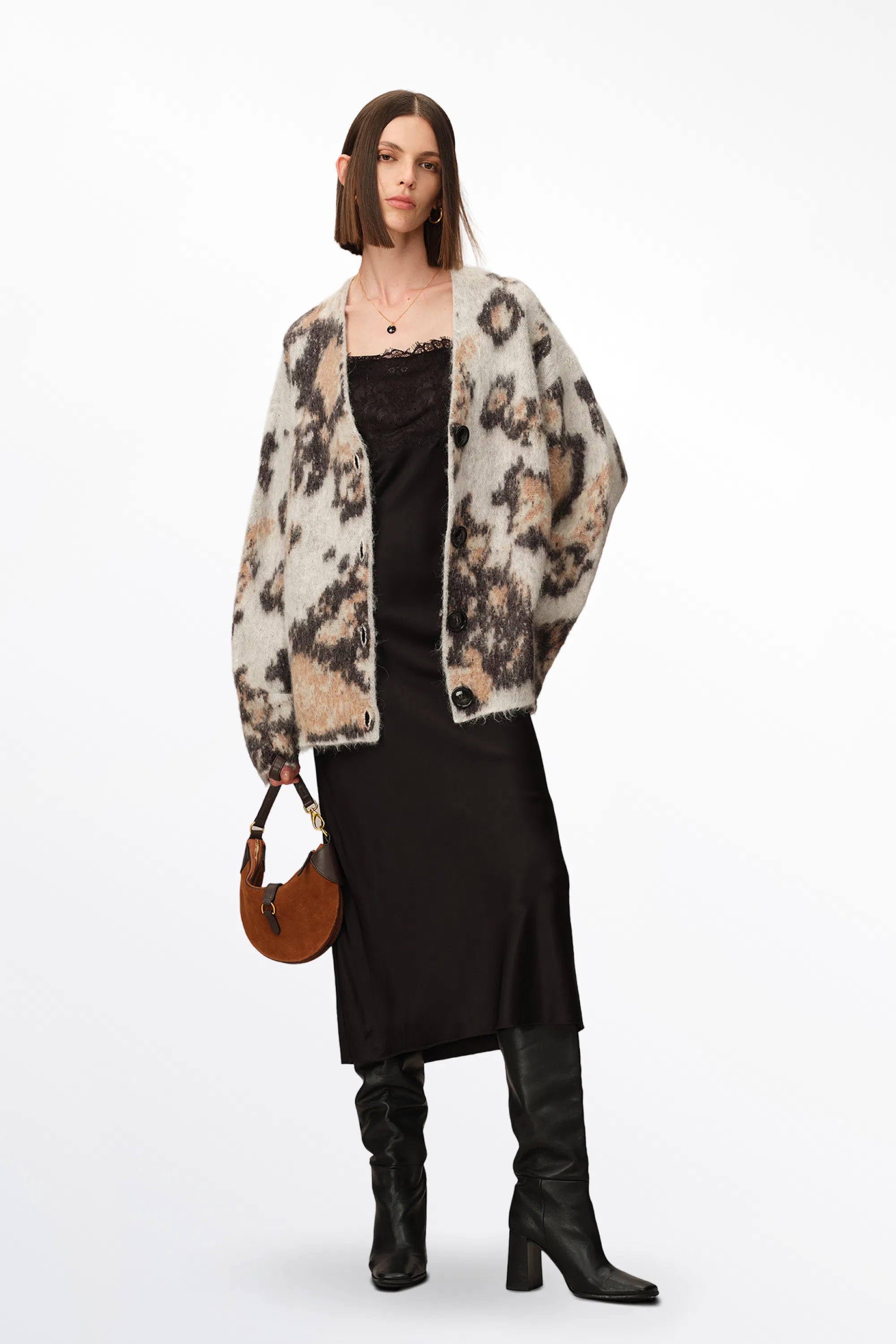 Madge Leopard Print Cardigan in Baby Alpaca Knit