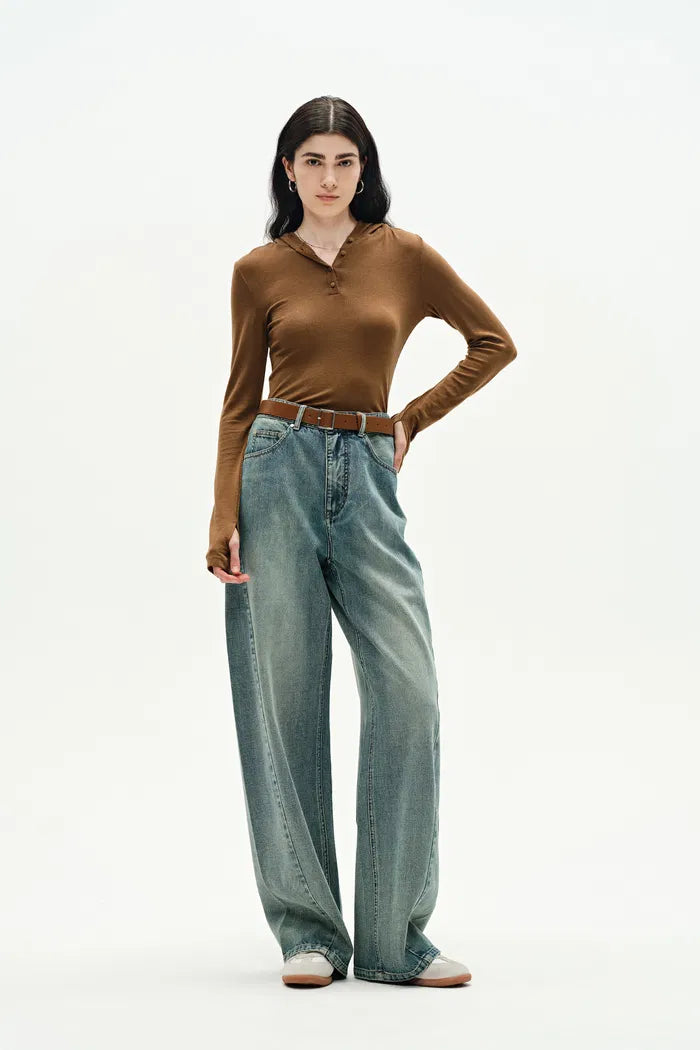 Thais Wide Leg Jeans in Lightweight Cotton Denim