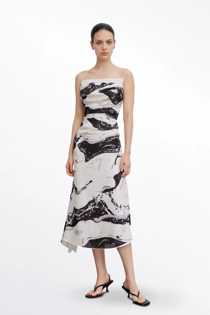 Venice Irregular Abstract Print Cami Dress in Silk Viscose