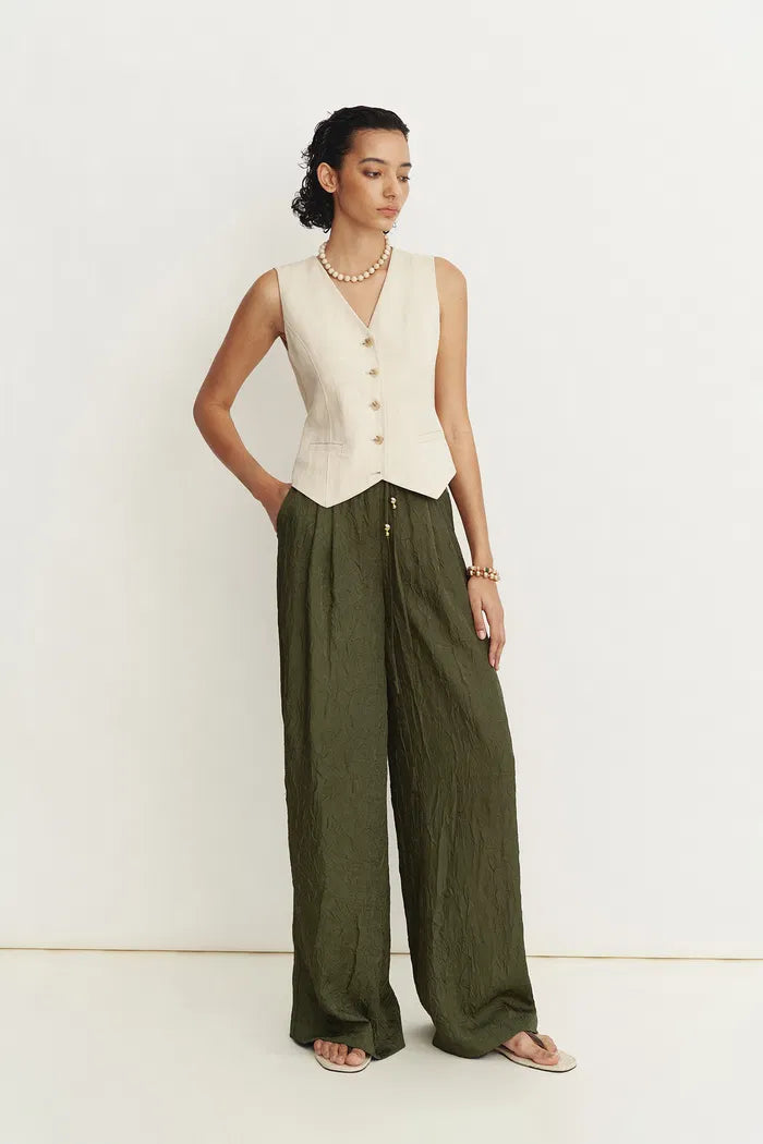 Louise Textured Loose Boho Pants in Wrinkled Satin