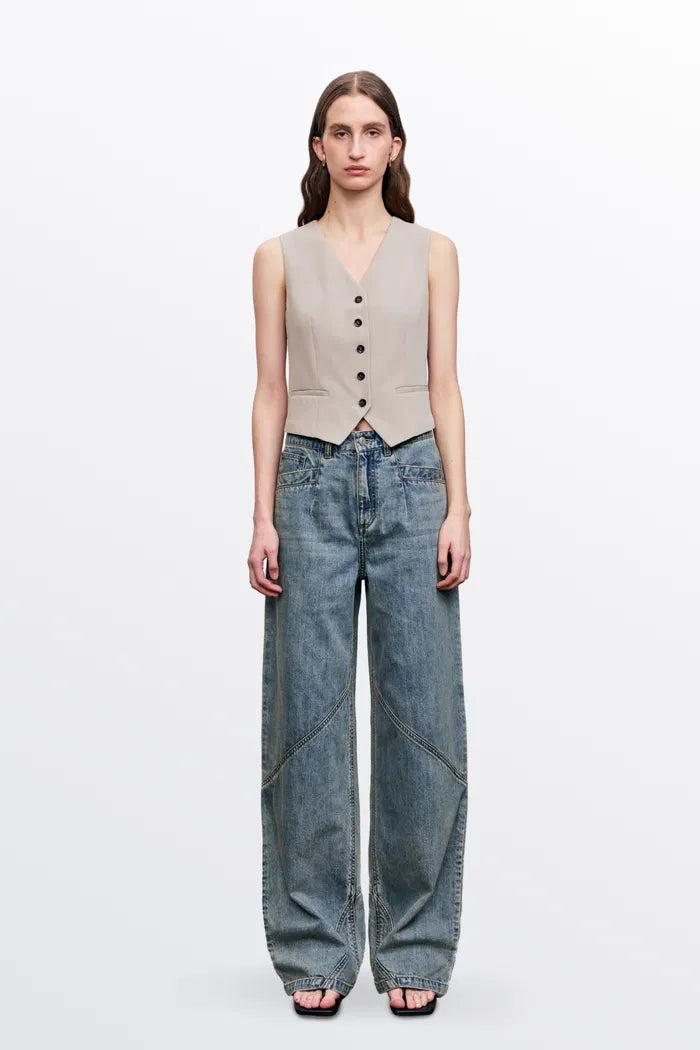 Maya Patchwork Baggy Jeans in Cotton Denim