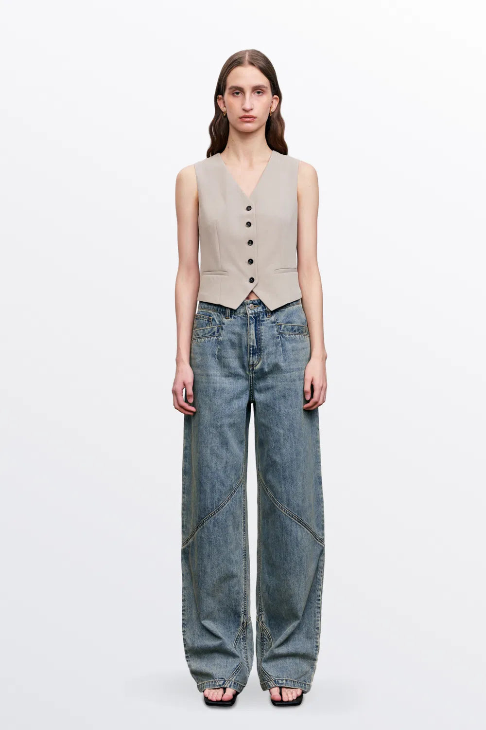 Maya Patchwork Baggy Jeans in Cotton Denim