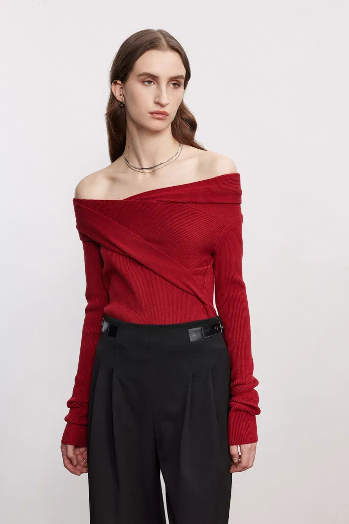 Venus Asymmetry Collar Sweater in Wool-Silk Blend