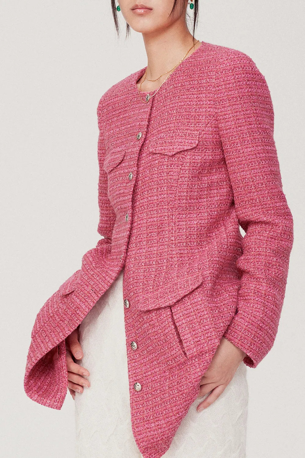 Laurencin Barbie Pink Long Sleeve Short Dress in Tweed