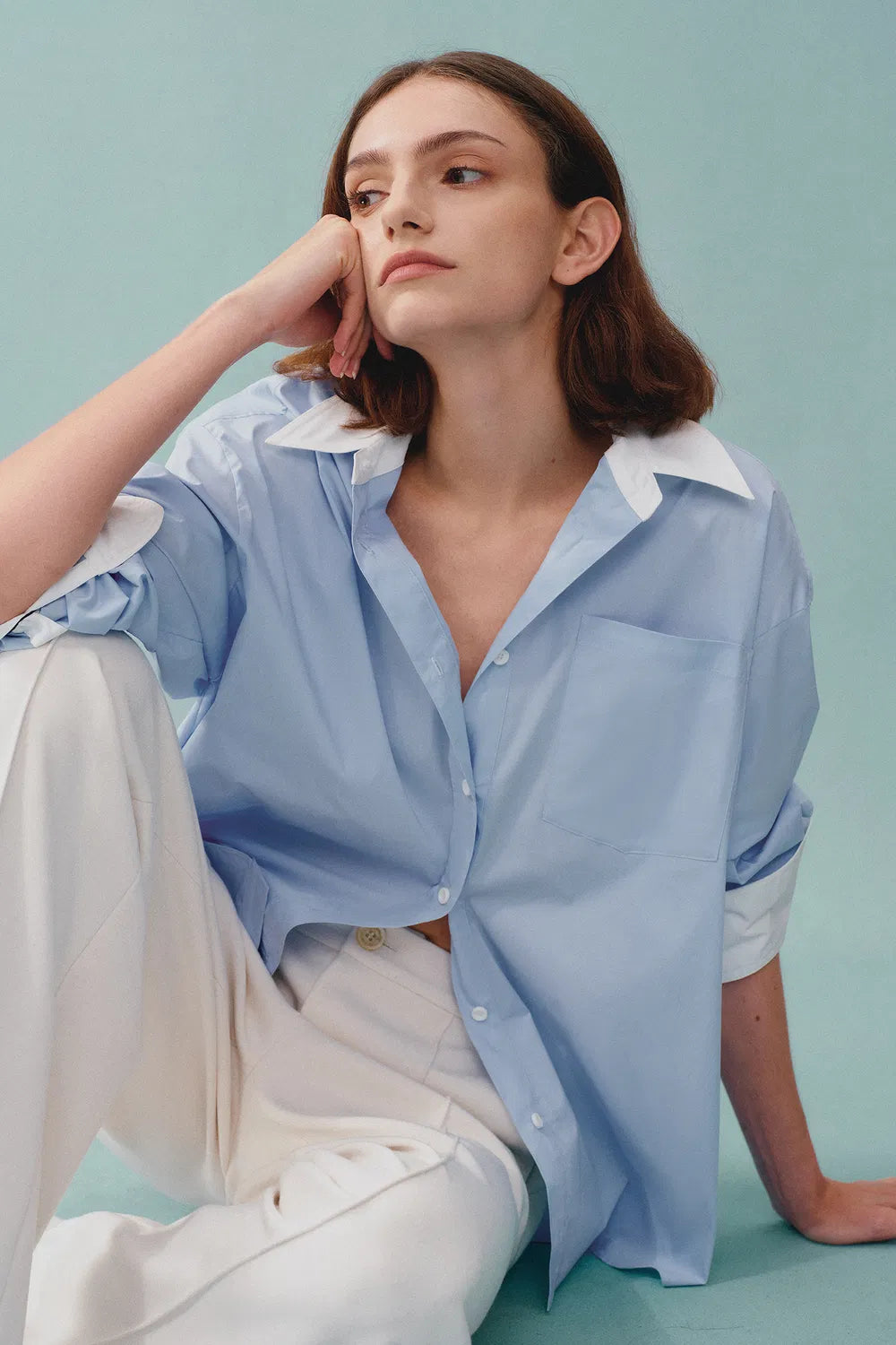 Nyota Contrast Color Shirt in Cotton Poplin