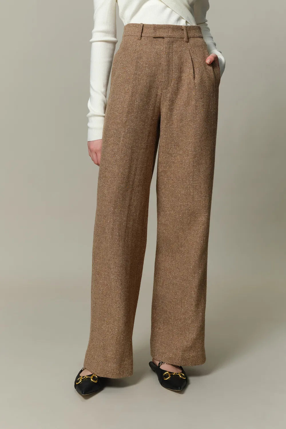 Tilda High Waisted Trousers in Flecked Wool Twill