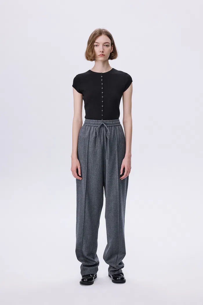 Constantine Front Tie Relaxed Fit Pants in Wool Herringbone