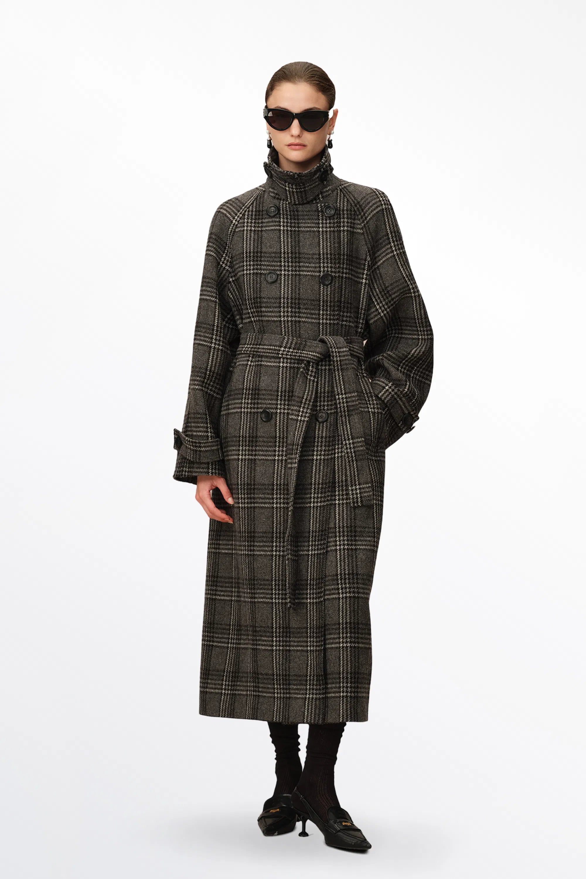 Edit Convertible Funnel Neck Coat in Welsh Checkered Box Wool