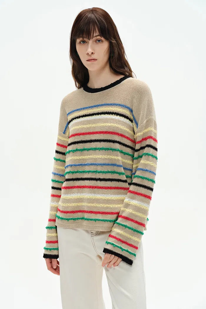 Blair Rainbow Striped Sweater in Linen Blend Knit