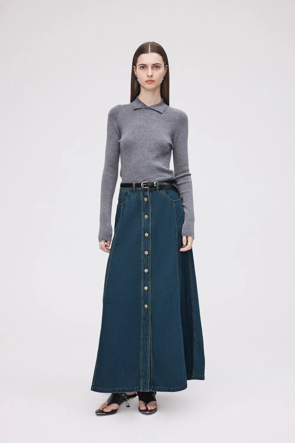 Bailey Pocketed Skirt in Washed Cotton Denim