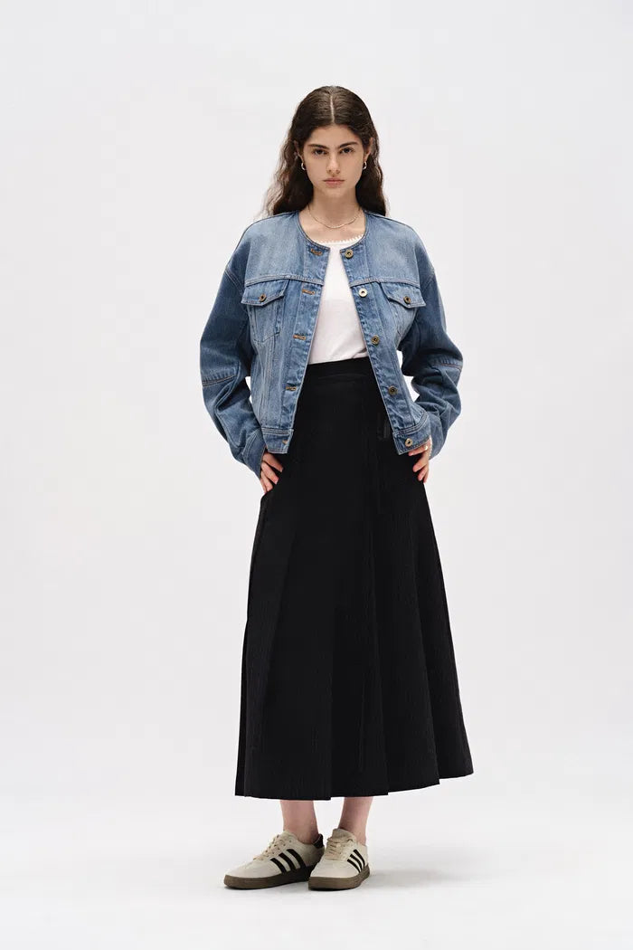 Helmingham Round Neck Jacket in Lyocell Denim