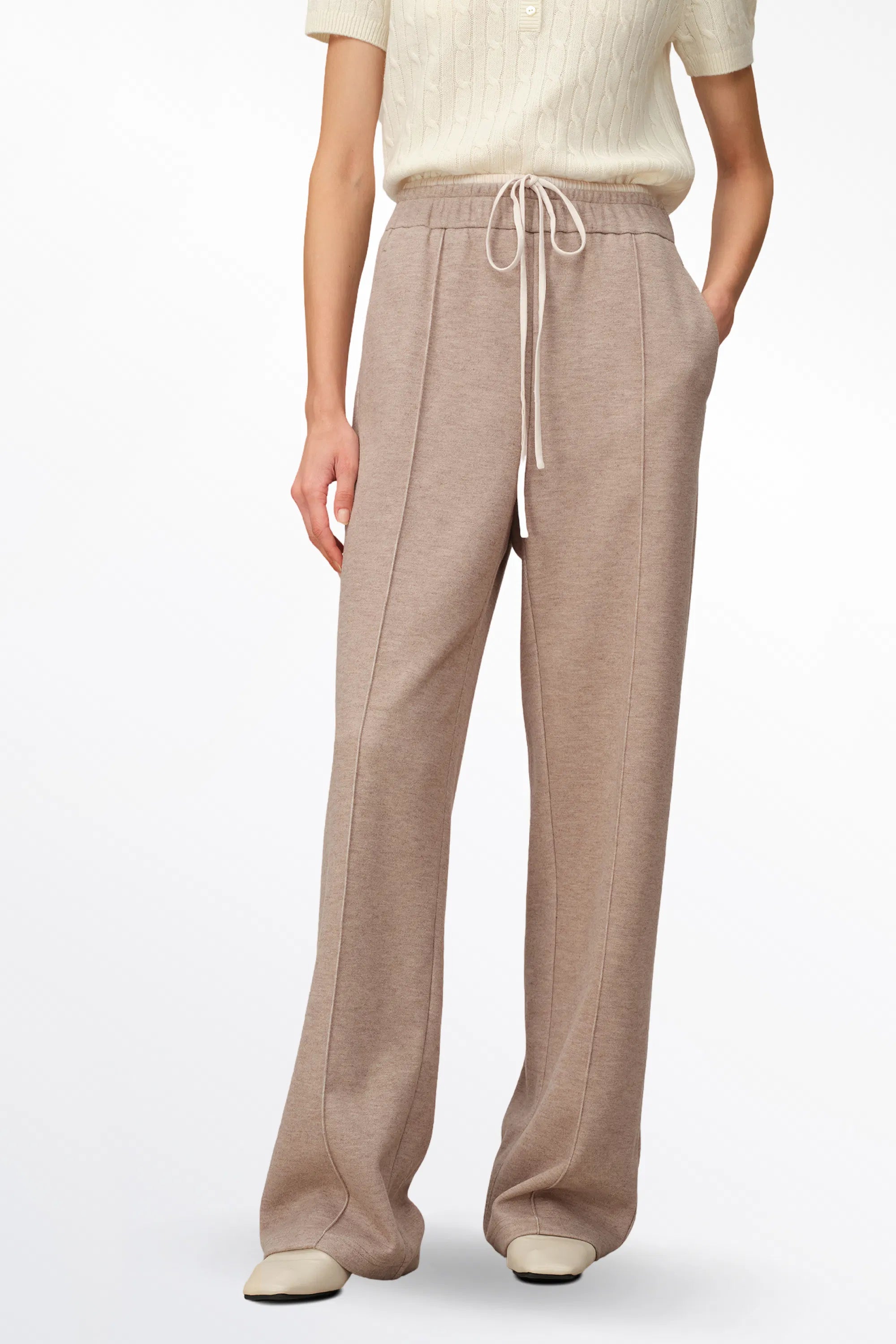 Icy Double Waistband Casual Trousers in Wool Blend Terry Knit