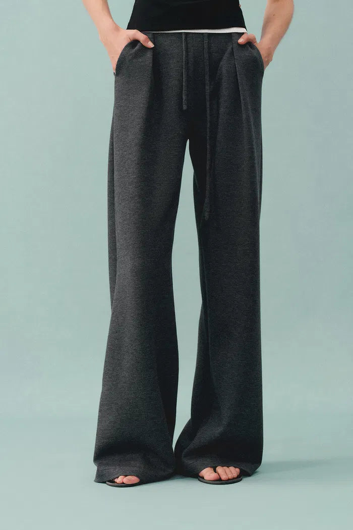 Kelly Pleated Wide Leg Track Pants in Cotton Modal Blend