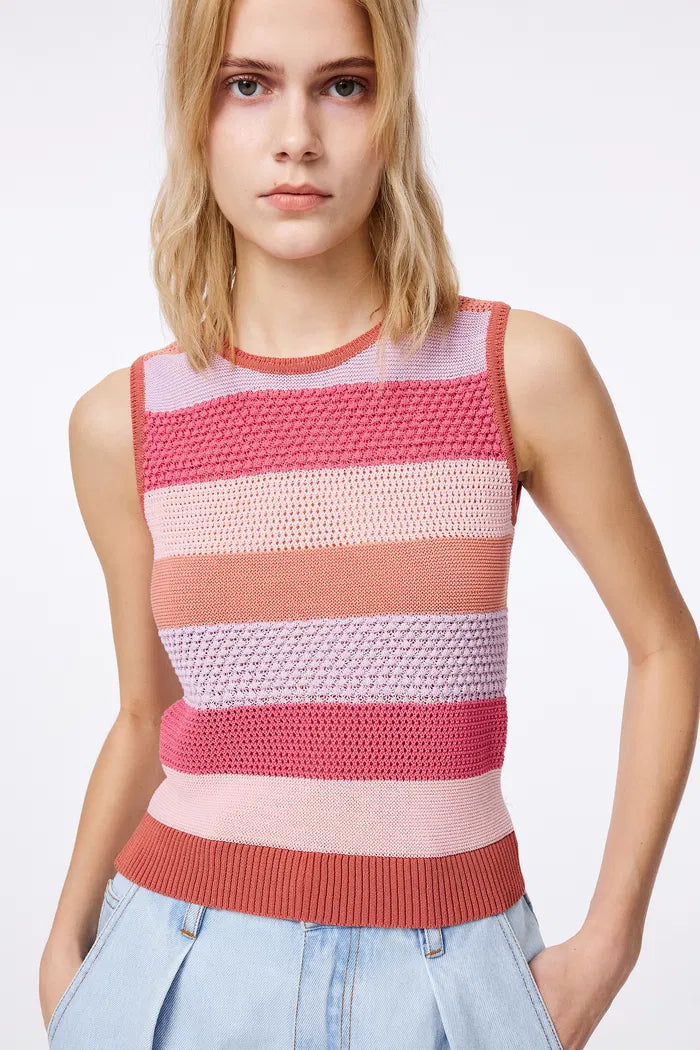 Cara Striped Sleeveless Top in Cotton Knit