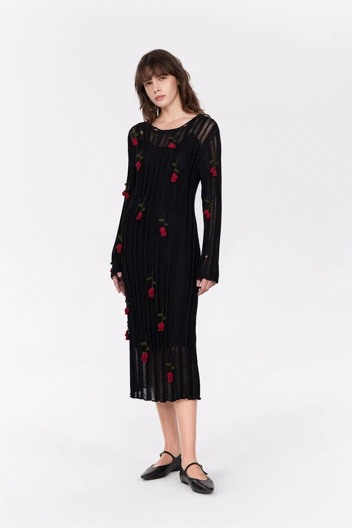 Convallaria Handcrafted Crochet Long Sleeve Dress in Cotton Viscose Knit