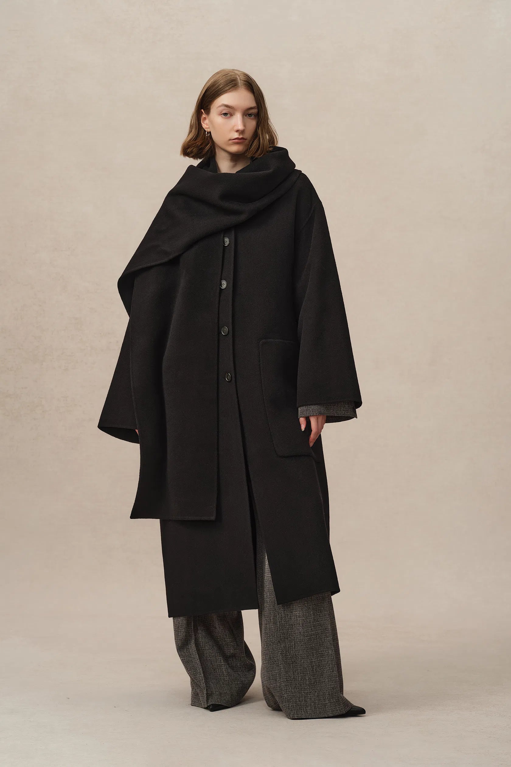 Sissi Detachable Scarf Coat in Double-Face Wool