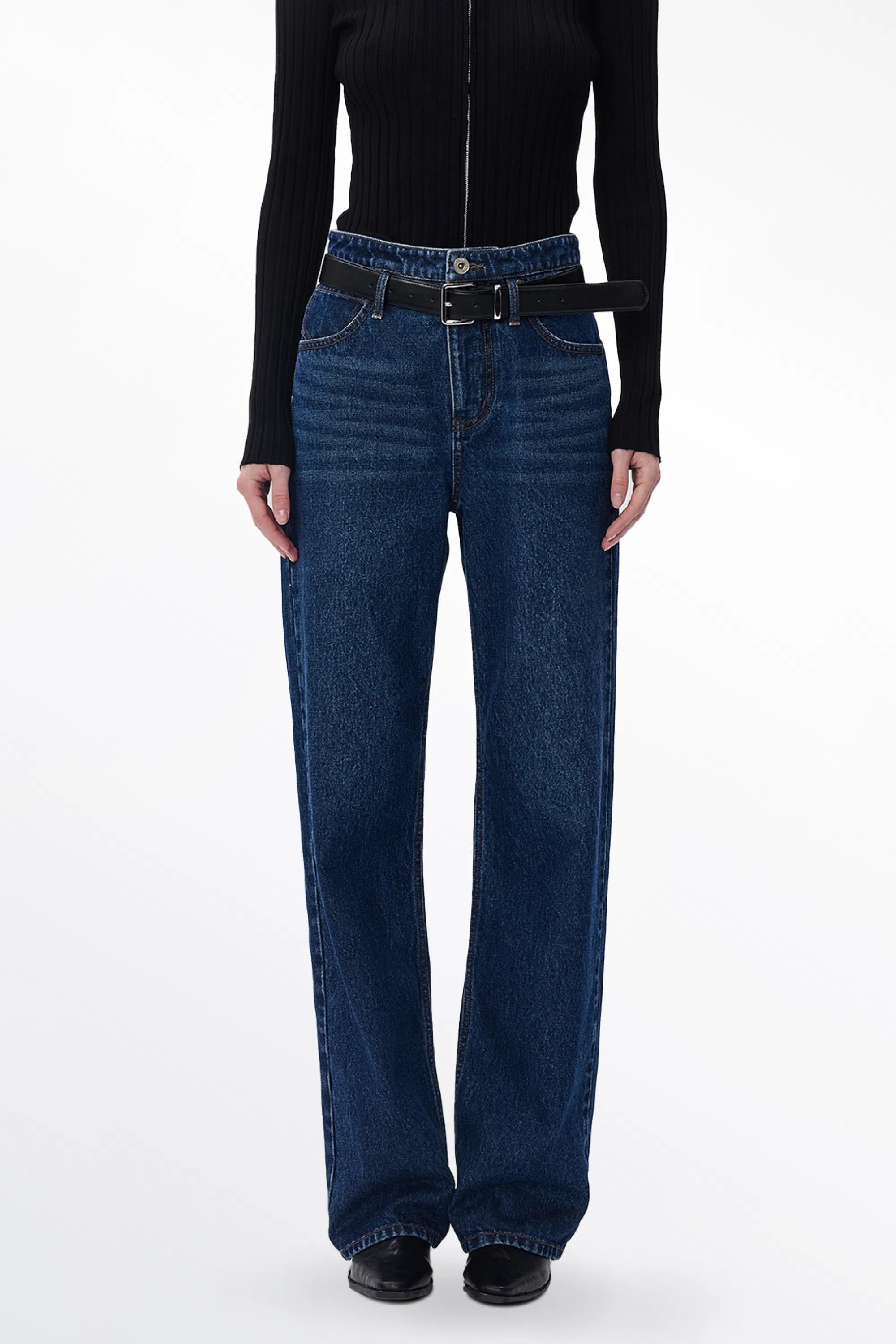 Crisp Double Waistband Straight Jeans