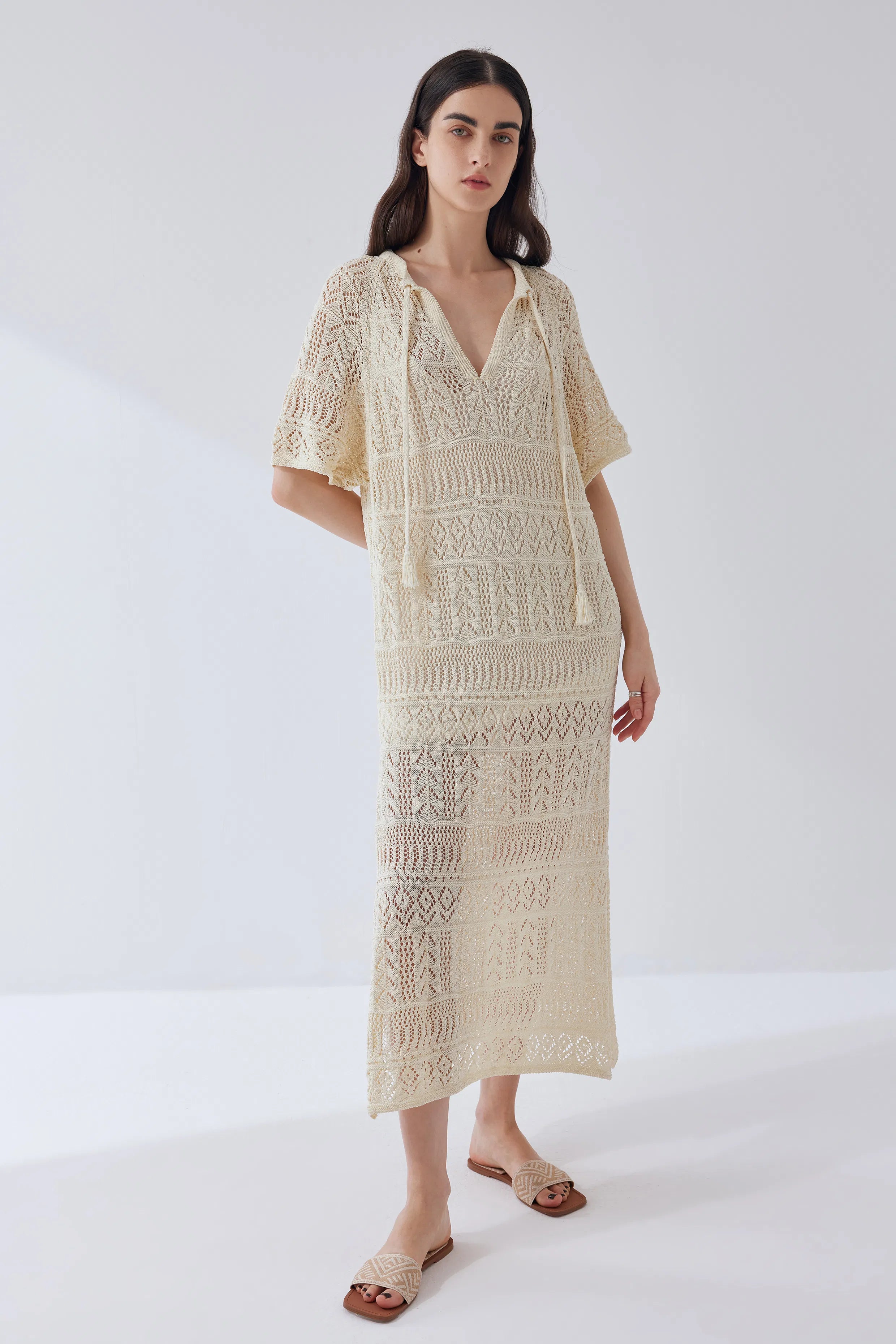 Gabriela Handcrafted Crochet Dress in Light Yarn Knit