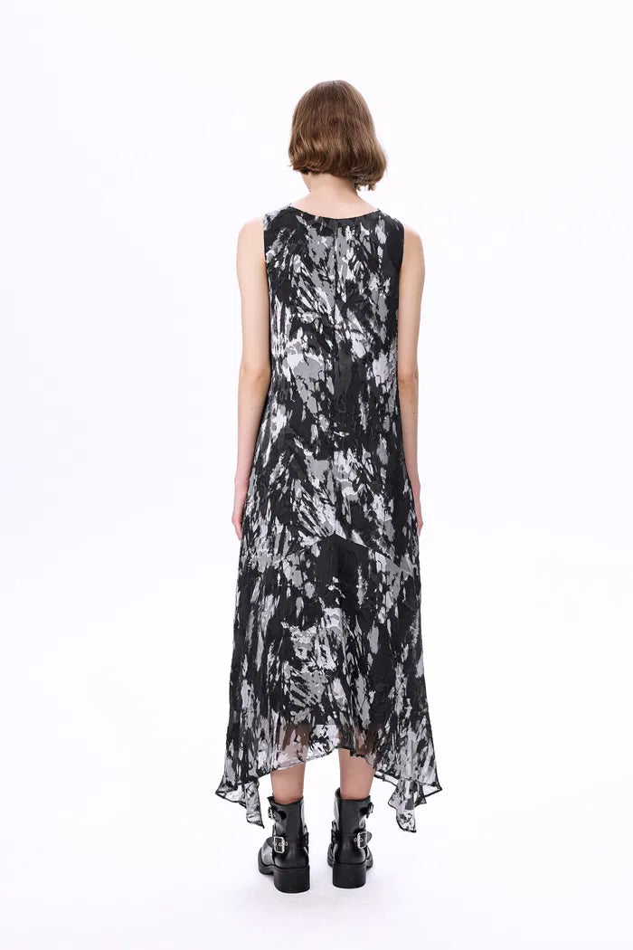 Sato Printed Cowl Neck Dress in Devoré Silk