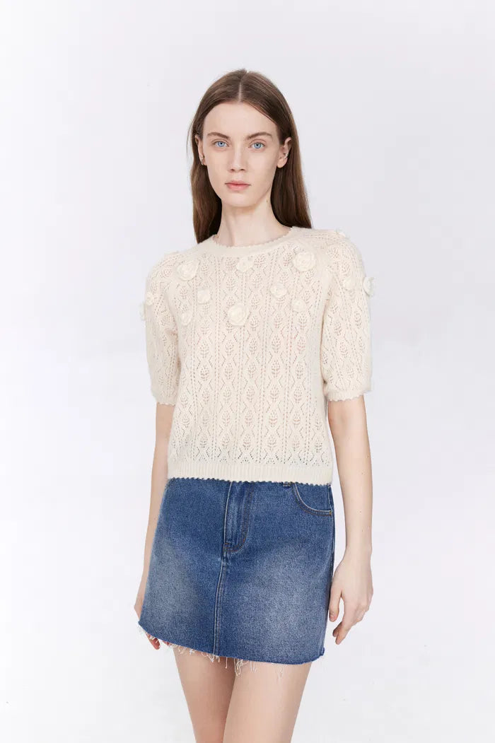 Iris Handcrafted Flora Crochet Top in Cashmere Silk Wool