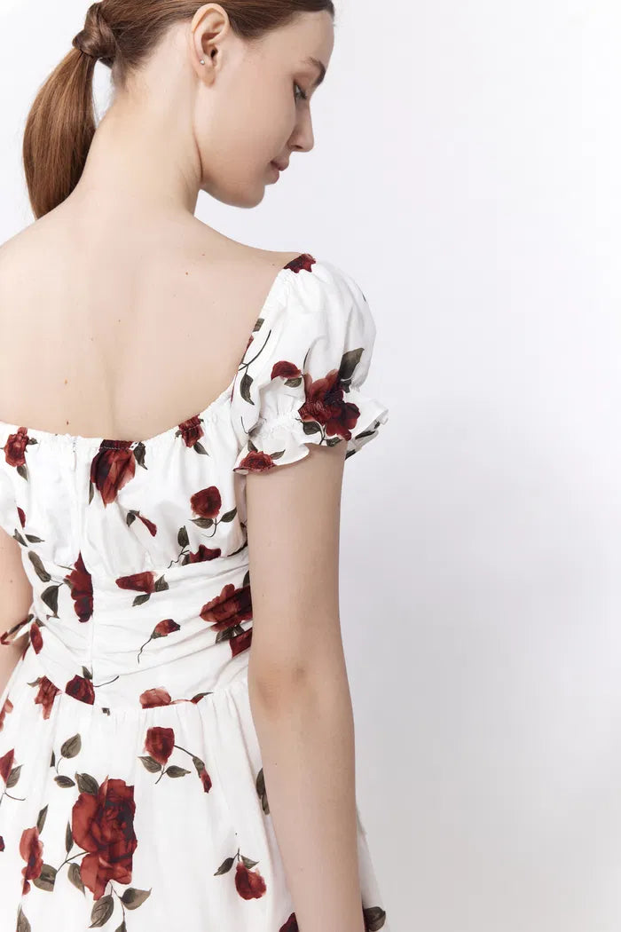 Belle Rose Print Dress in Silk Cotton Blend