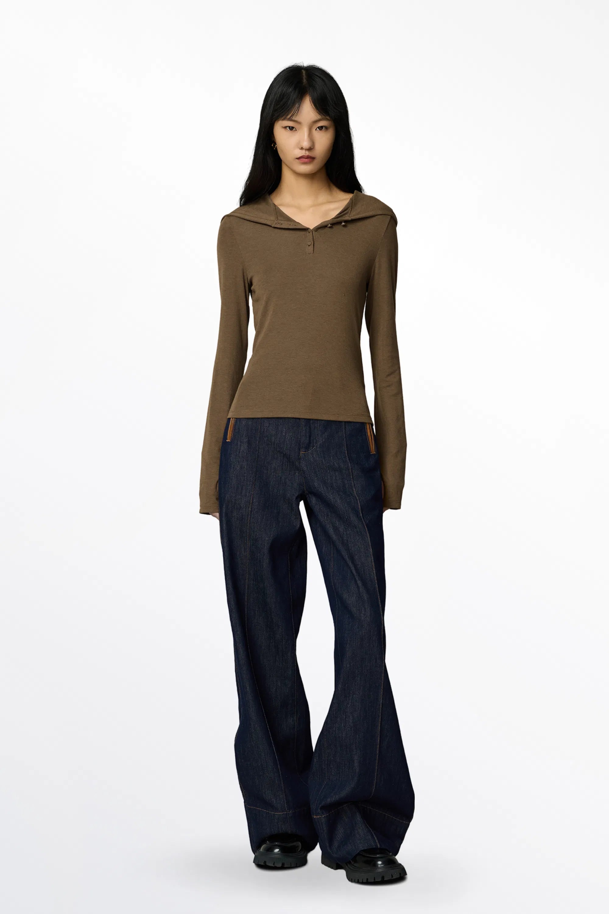 Basic Fitted Hoodie Top in Tencel-Wool Blend