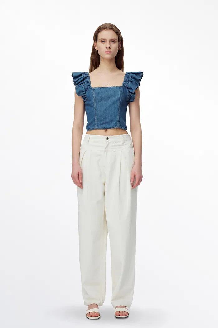 Carole Ruffle Strap Top in Tencel Denim