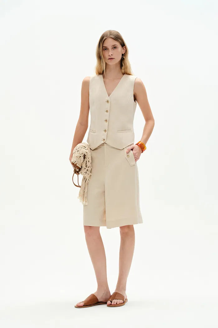 Evelyn Adjustable Back Belt Vest in Silk Linen