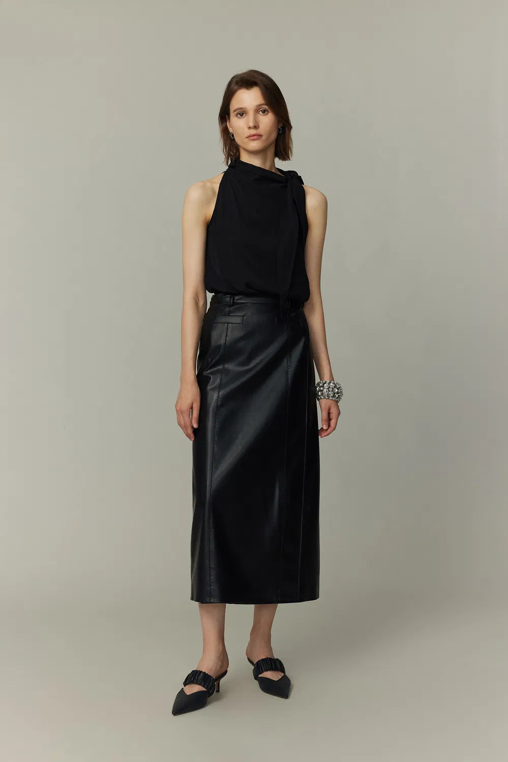 Gigi Midi Skirt in Vegan Leather