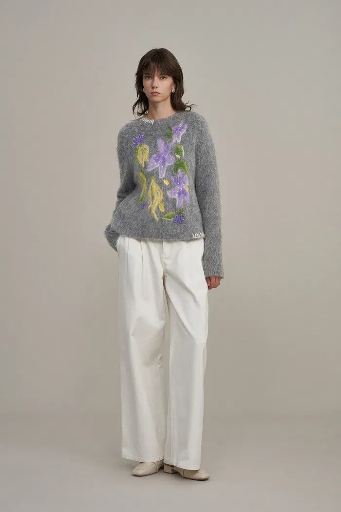 Titian Hand Embroidered Flora Sweater in Alpaca Blend Knit