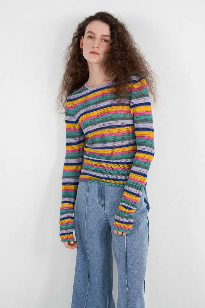 Rainbow Striped Knit Top in Cotton Yarn