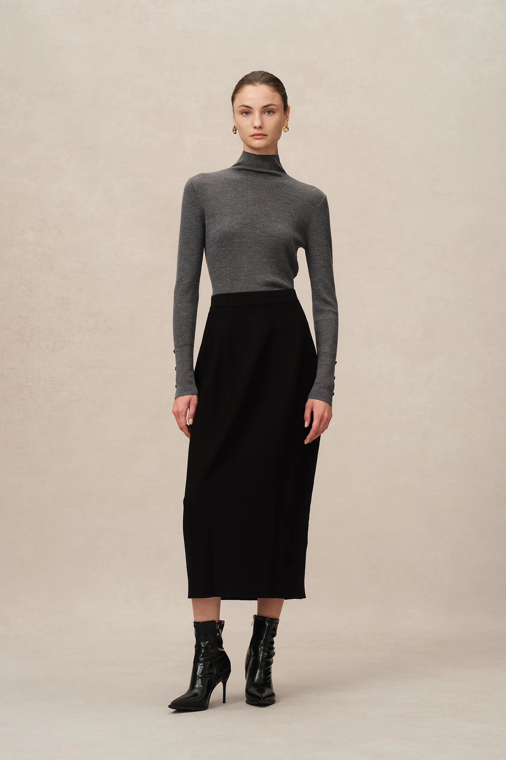 Grace High Neck Fitted Sweater in Merino Wool Knit