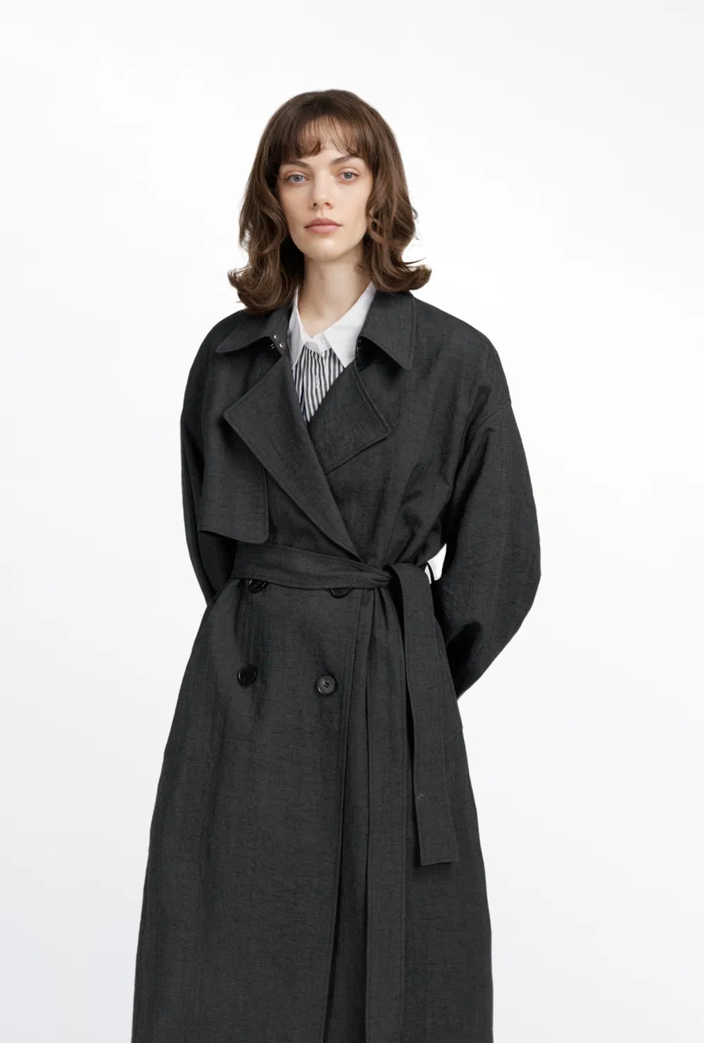 Gizele Detachable Belt Trench Coat in Linen Blend