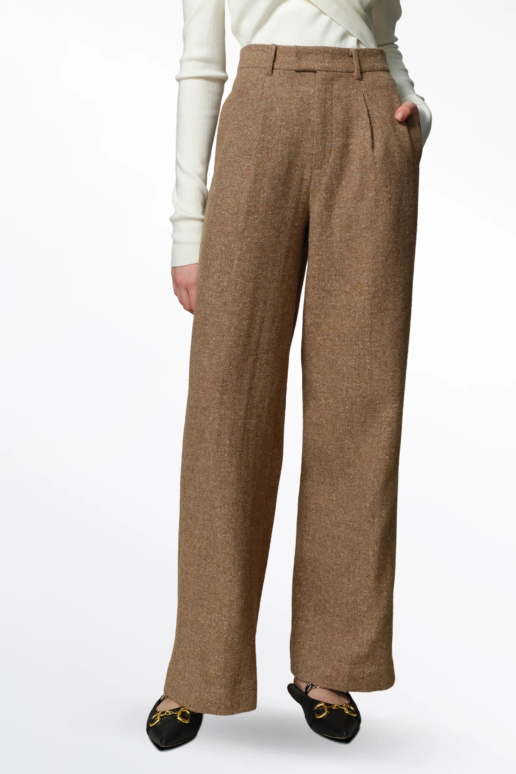 Tilda High Waisted Trousers in Flecked Wool Twill