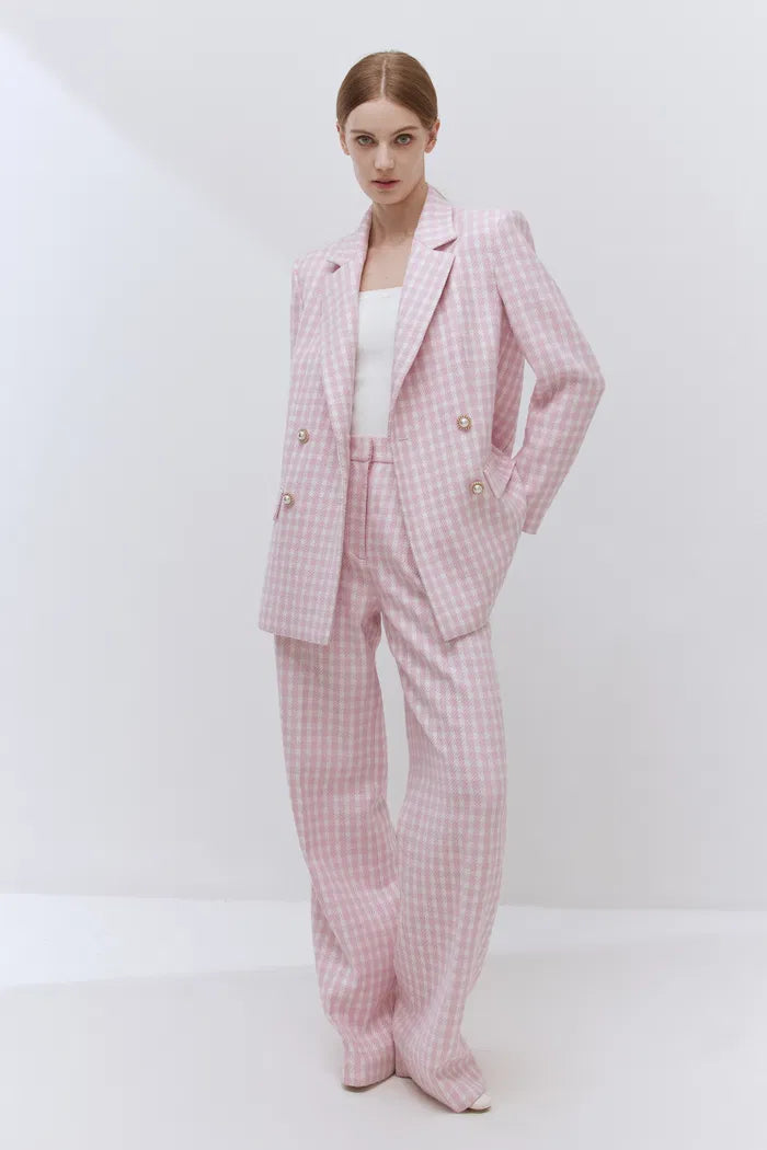 Aster Pearl Button Blazer in Plaid Twill