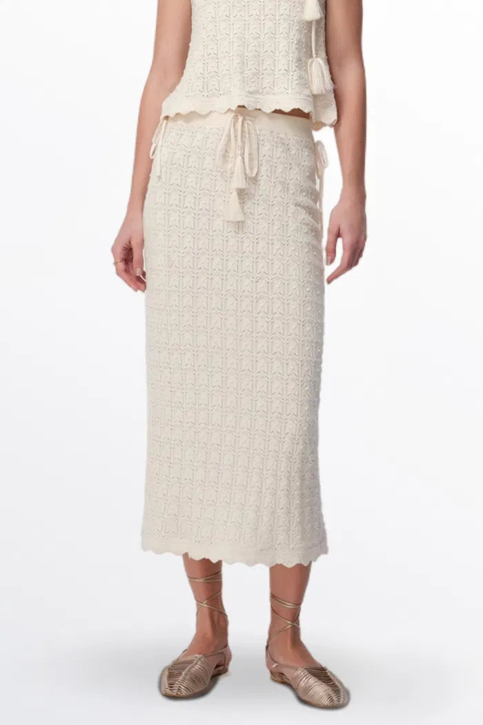 Klose Fringe Tie Up Knit Skirt in Cotton